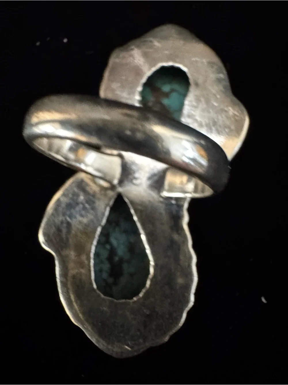 Genuine kingman Turquoise Double Teardrop Statement Ring -‎ sterling Silver
